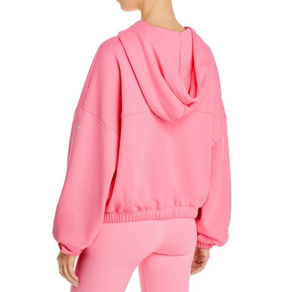ALO Yoga Stadium Half Zip Hoodie Sweatshirt In Macaron Bright Pink Size L - Picture 2 of 7